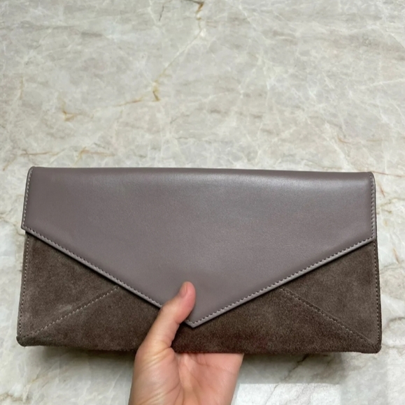 Cuyana Leather Brown Tan Beige Chain Clutch Crossbody Silver Chain - Picture 5 of 12